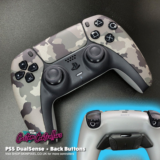 Grey Camouflage PlayStation 5 DualSense with Back Buttons / Original Grey Camouflage Back